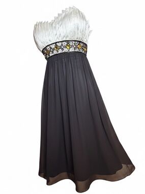 Morrell Maxie Y2K Silk Beaded Empire Waist Strapless Cocktail Dress Size 2